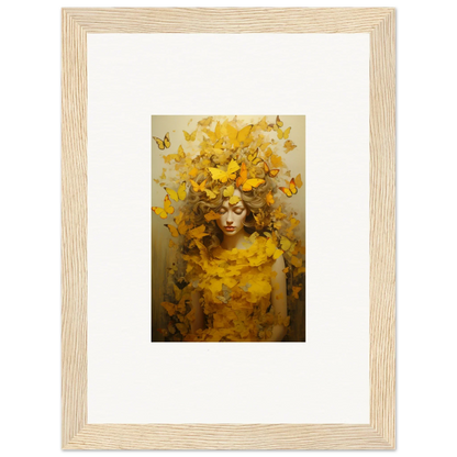 Framed canvas print of a figure with yellow butterflies for stylish room decoration