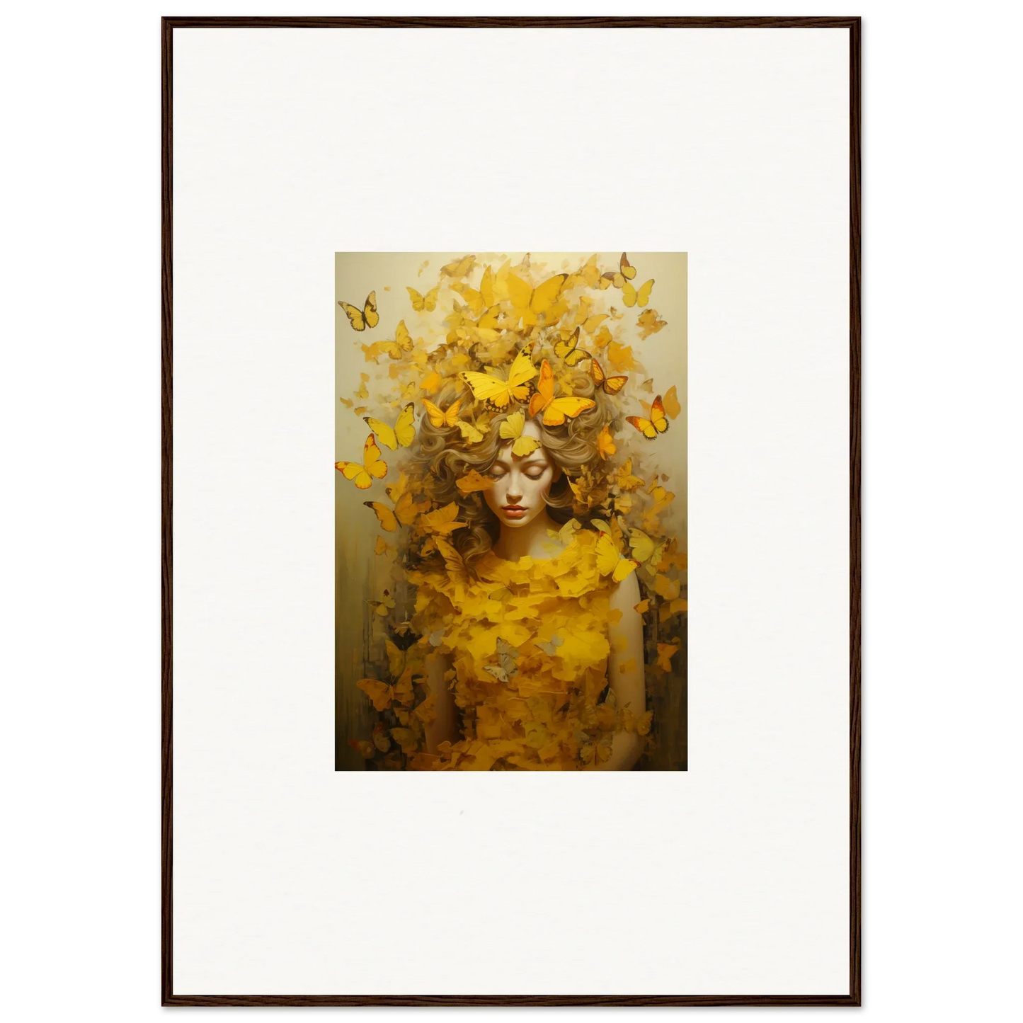 Framed canvas print of Chrysanthemum Ephemera Jollification with vibrant leaves and butterflies