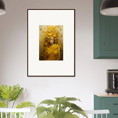 Framed canvas print of a figure with vibrant yellow flowers for room decoration