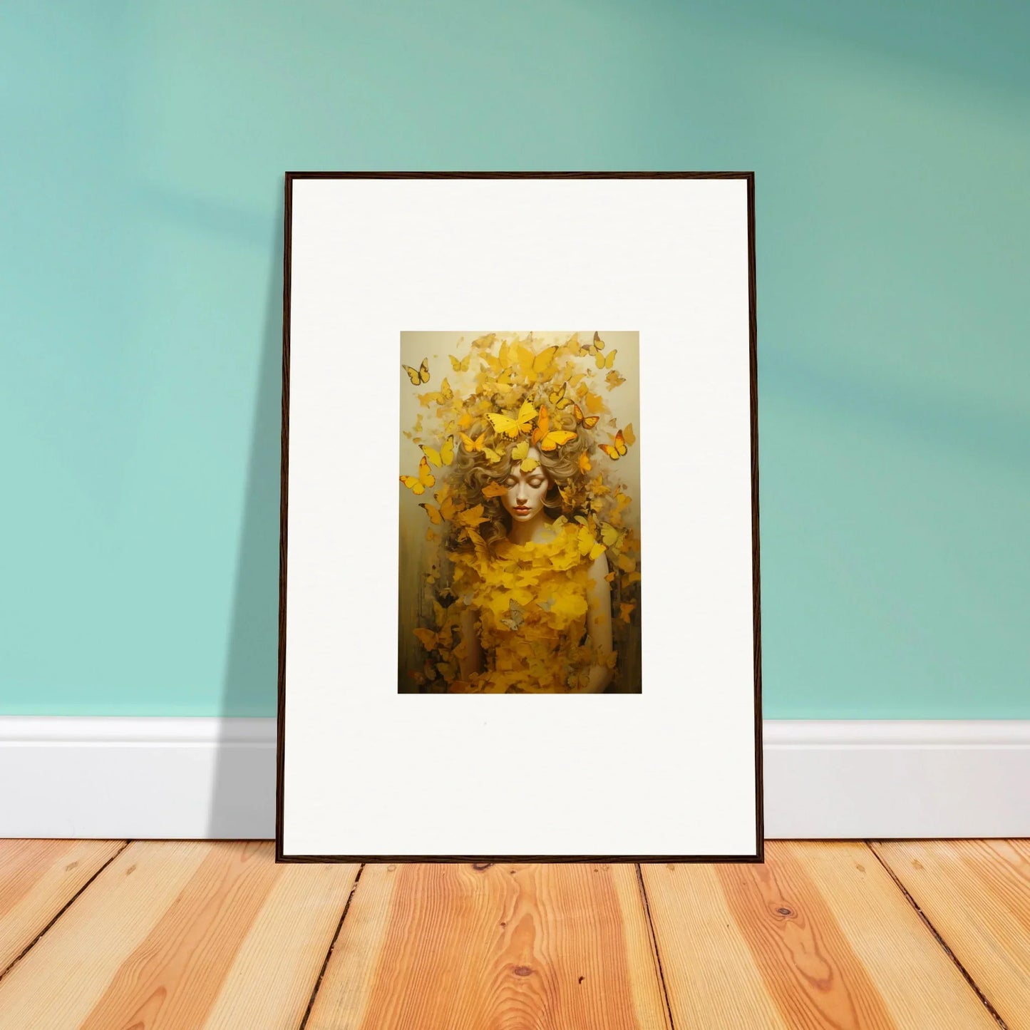 Framed canvas print featuring a figure with yellow flowers for room decoration