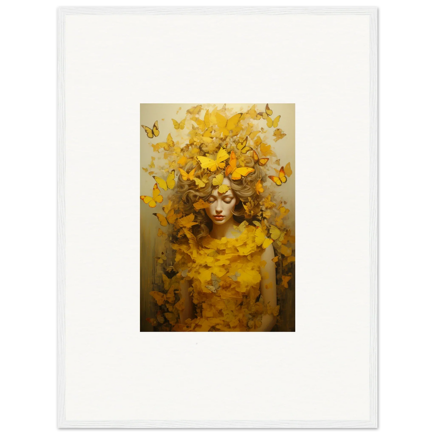 Vibrant Painting of a figure with yellow butterflies for your room decoration or canvas print