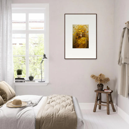 Cozy bedroom featuring a yellow canvas print for perfect room decoration vibes