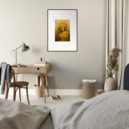 Framed artwork of a golden autumn scene for chic room decoration or canvas print