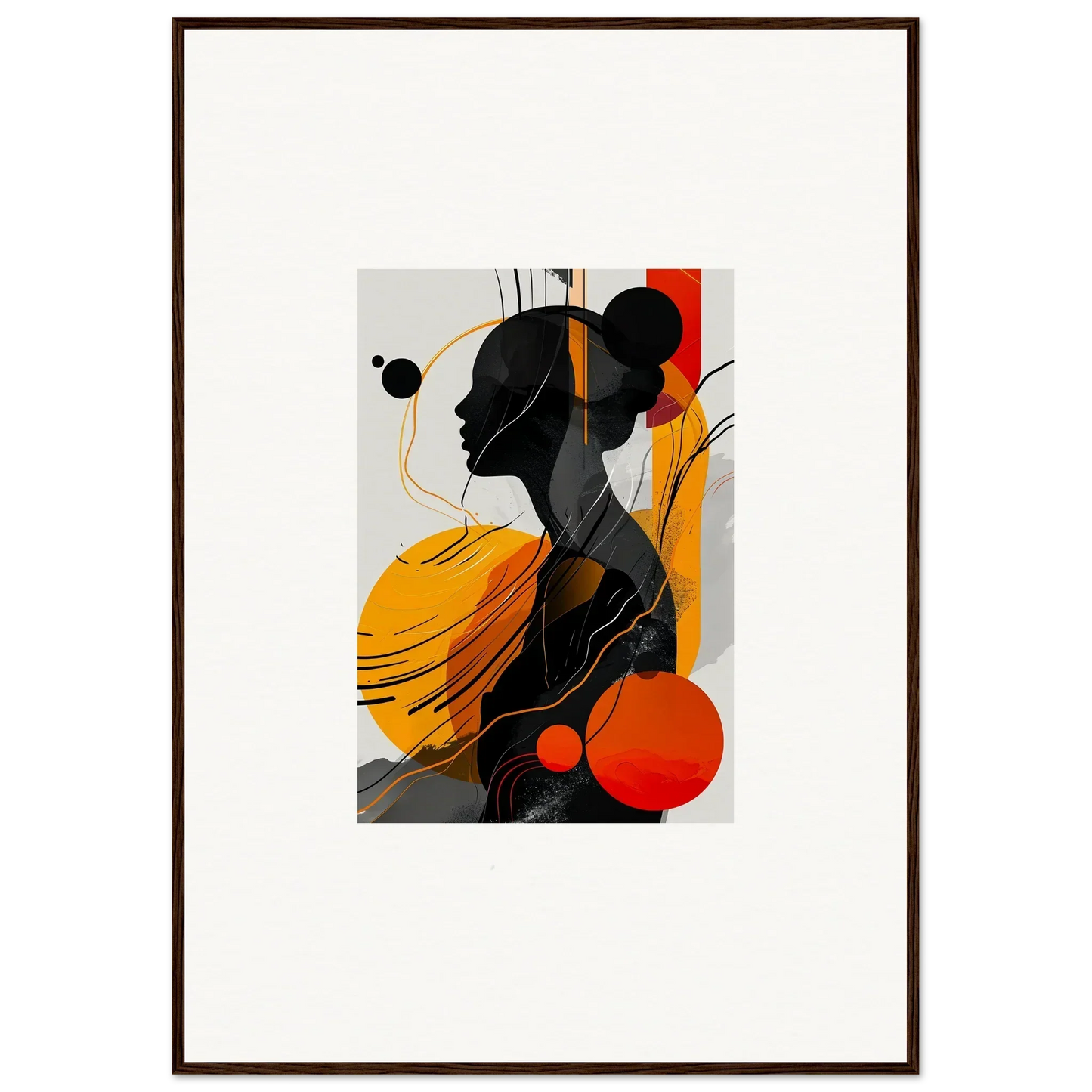 Abstract silhouette of a woman’s profile with vibrant yellow and orange for room decor