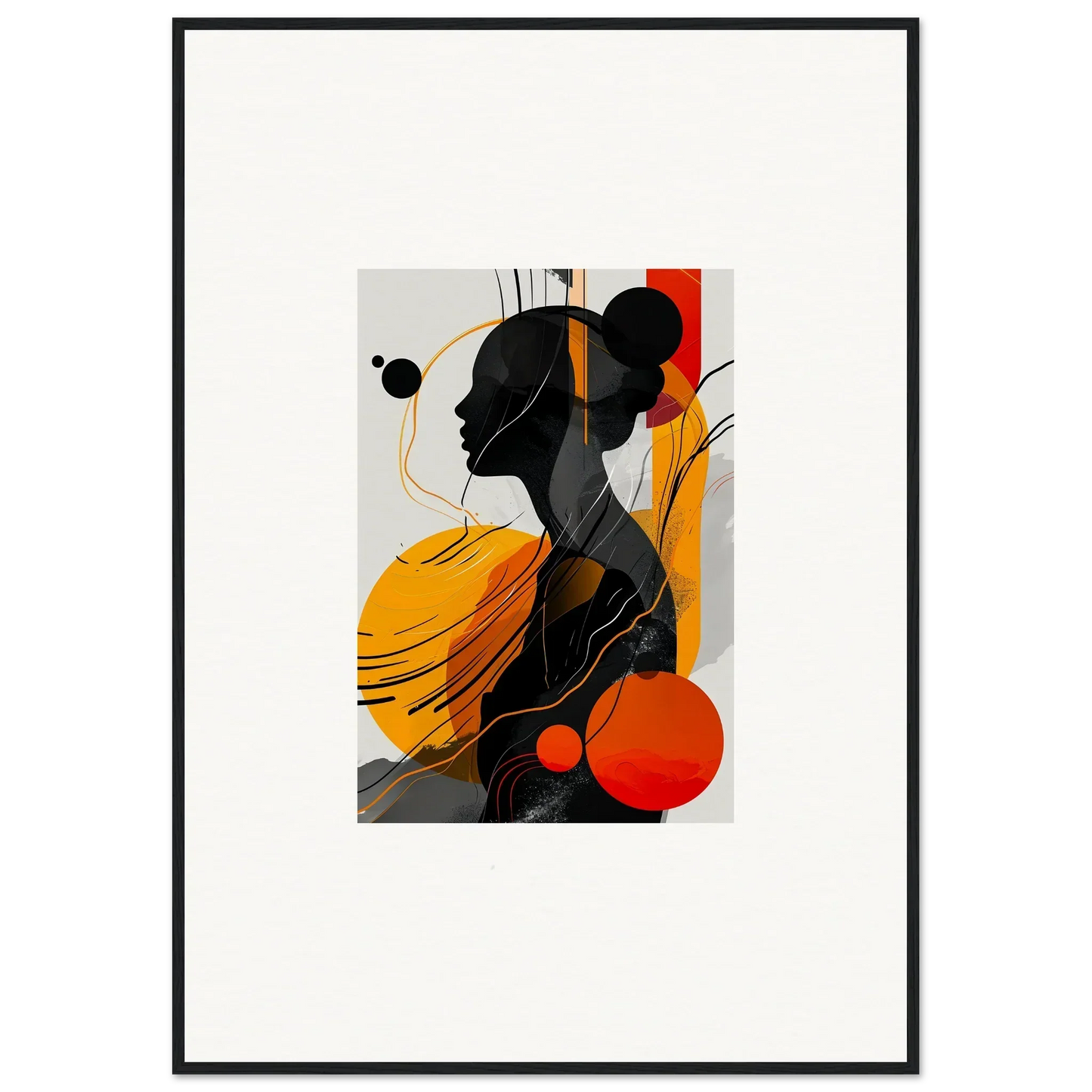 Abstract silhouette profile with vibrant shapes in framed wall art for room decor