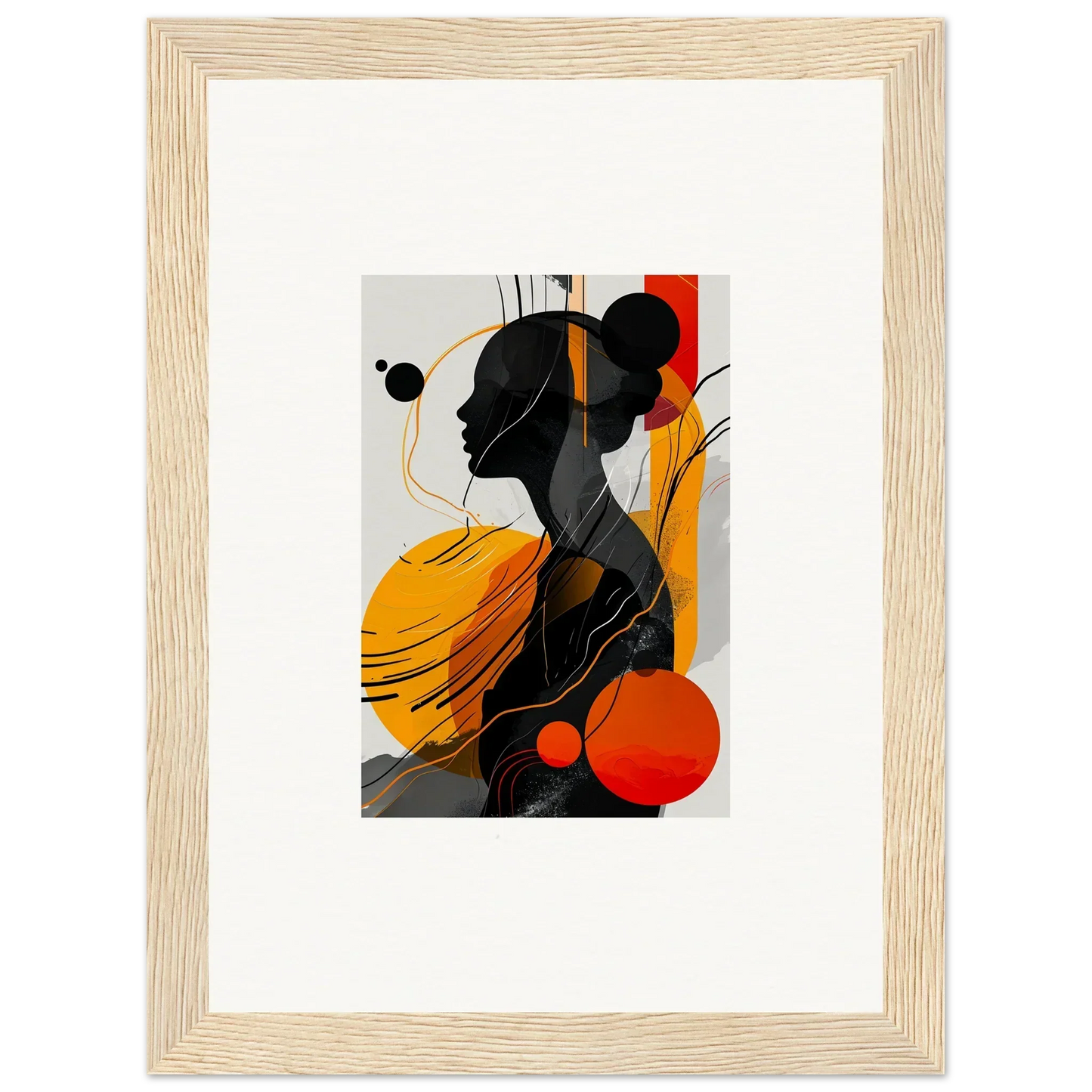 Abstract artwork of a silhouette in vibrant yellow and red for room decor or canvas prints