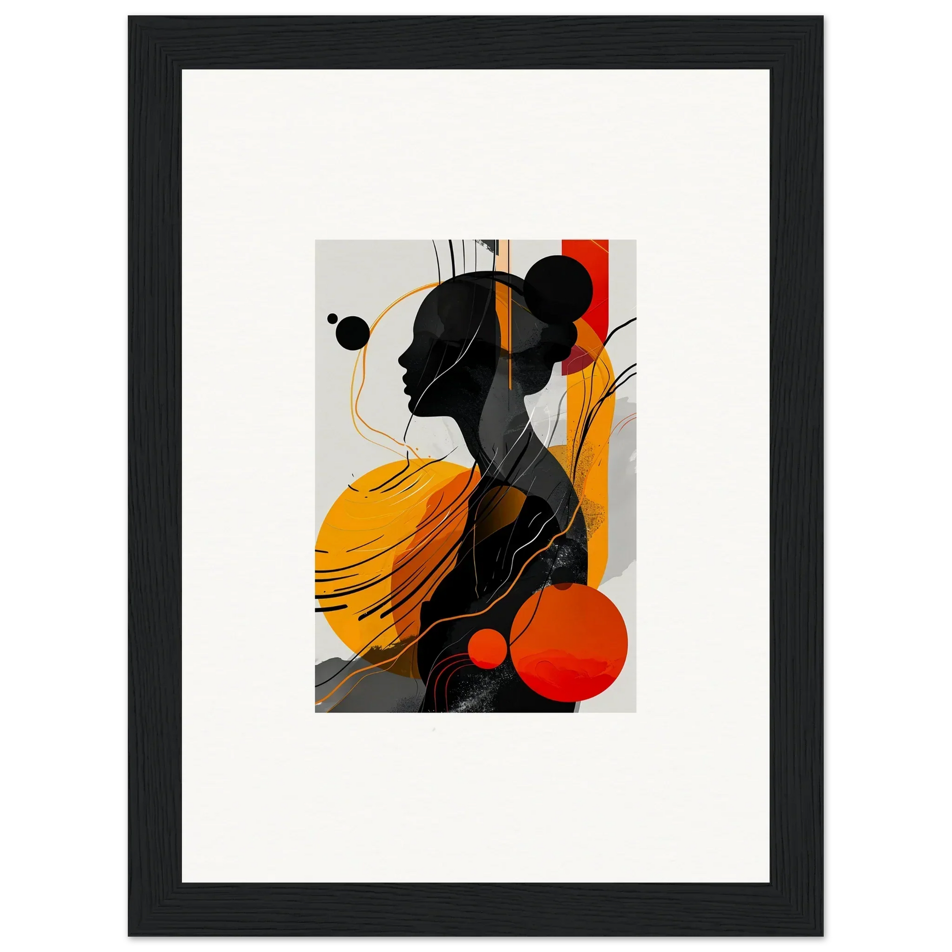 Abstract silhouetted figure art with vibrant yellow and orange, perfect for room decor