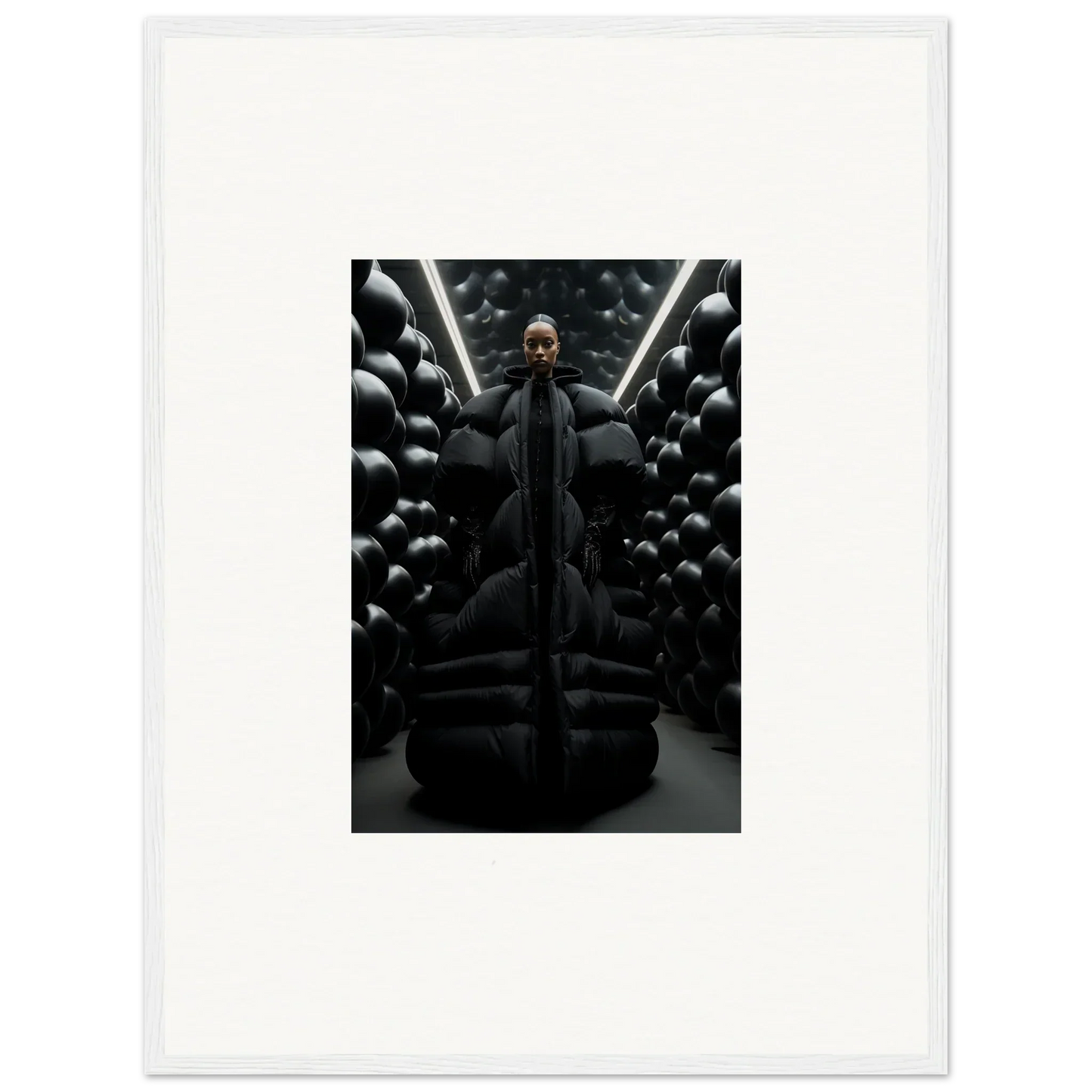 Dark-clad figure on throne surrounded by spherical objects in Lunar Echoes canvas print