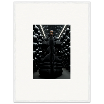 Dark-clad figure on throne surrounded by spherical objects in Lunar Echoes canvas print