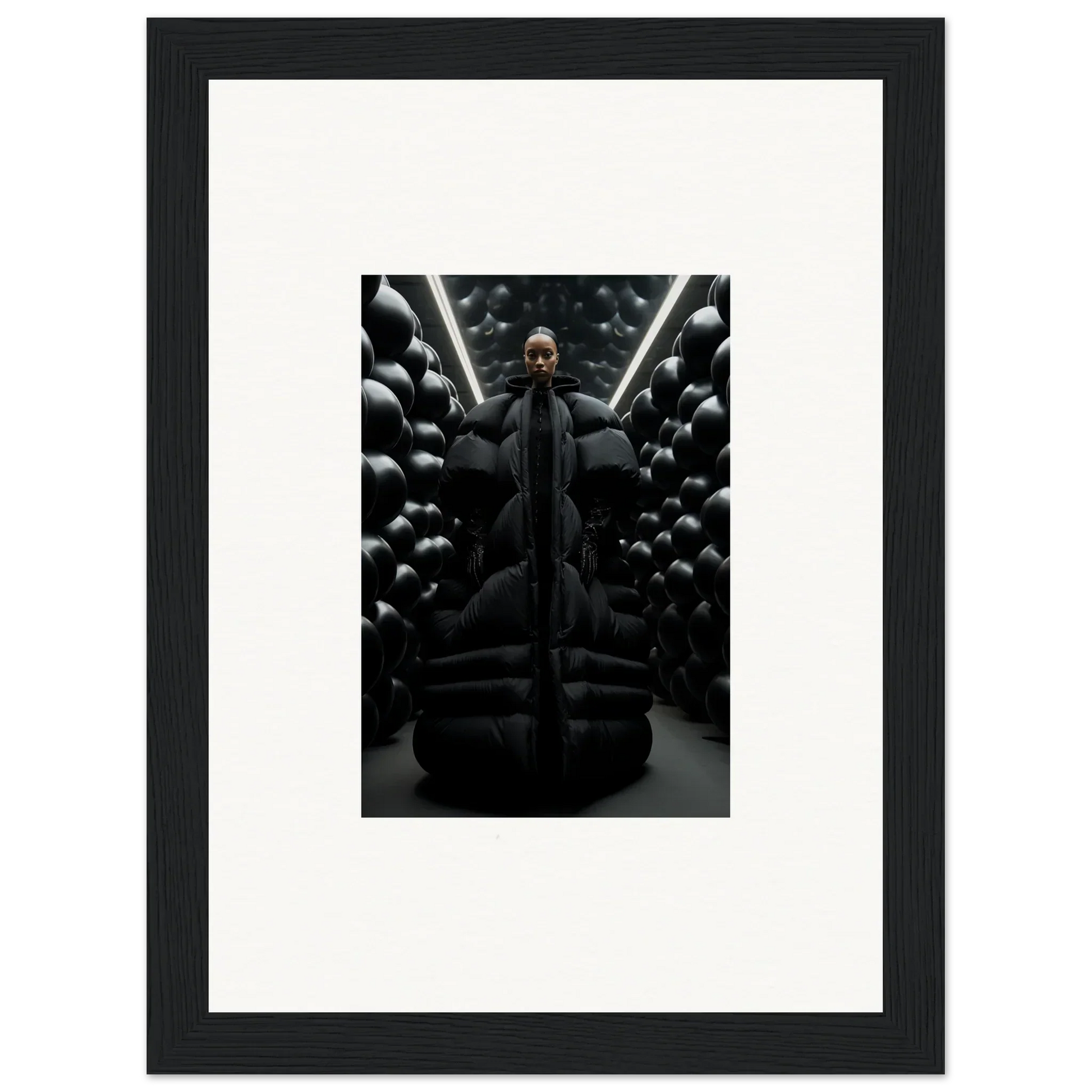 Framed canvas print of a person among lunar echoes in a dark room decoration