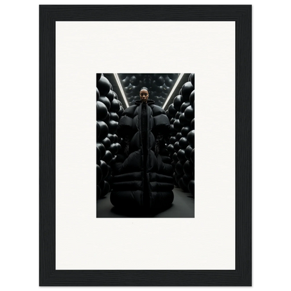 Framed canvas print of a person among lunar echoes in a dark room decoration