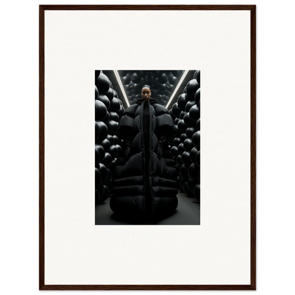 Dark-robed figure among metallic spheres in a Lunar Echoes canvas print for room decoration