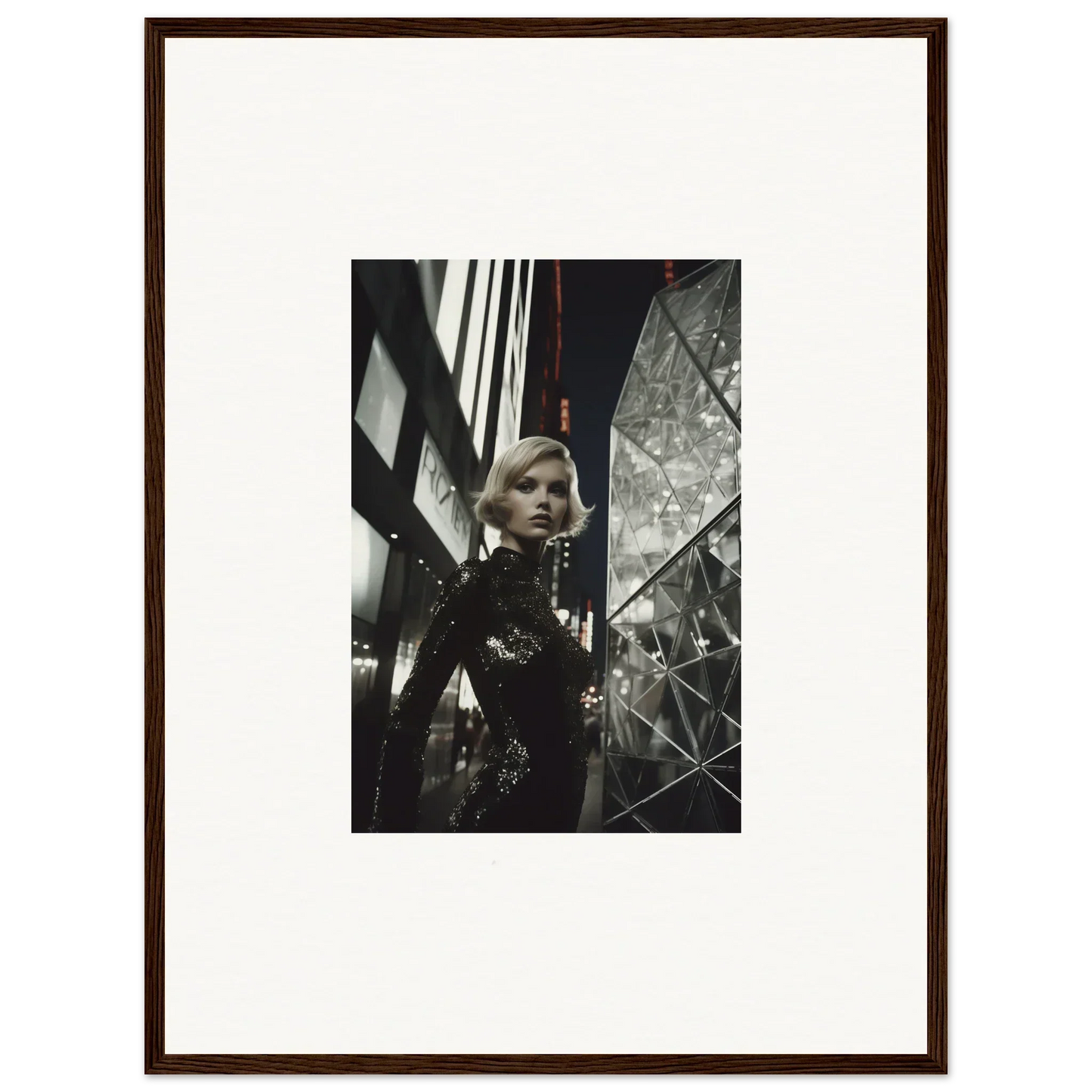 Framed black and white photograph of a woman for stylish room decor and wall art