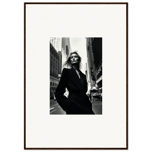 Black and white photograph of a woman in a coat for noir limits framed wall art