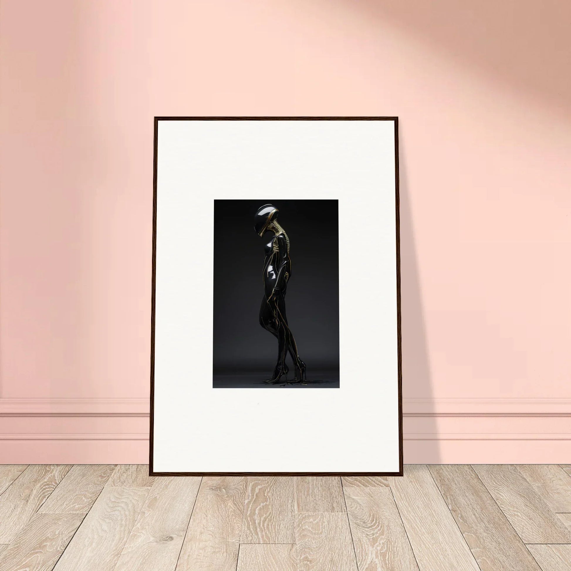 Framed black and white photograph of a silhouetted figure for elegant room decor