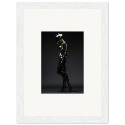 Elongated metallic humanoid sculpture for stylish room decor and framed wall art