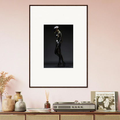 Framed black and white figure in sleek outfit for stylish room decor dimensions elegantly