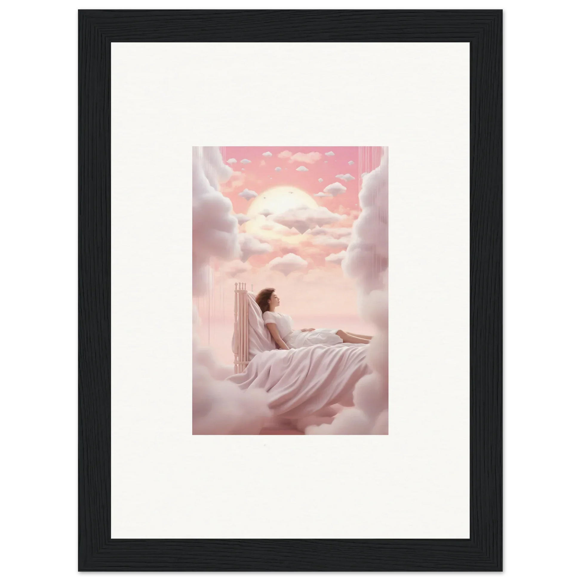 Framed canvas print of dreamy scene with Cloudbound Dreamships Awaken in pink sky