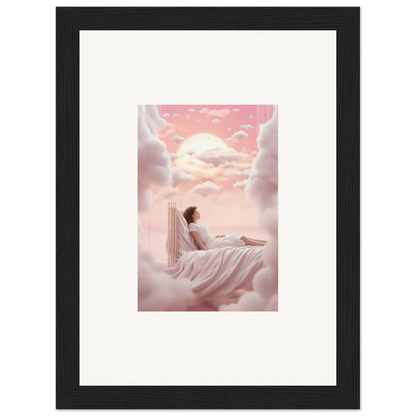 Framed canvas print of dreamy scene with Cloudbound Dreamships Awaken in pink sky