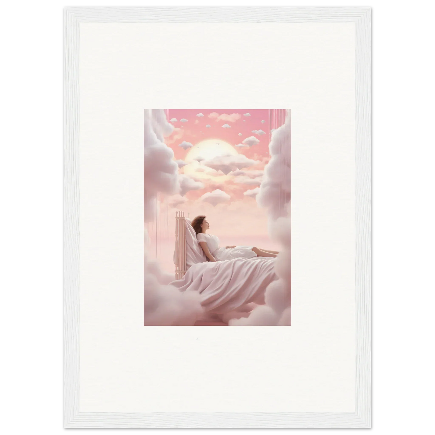 Framed canvas print of reclining figure on clouds, perfect for dreamships awaken room decoration