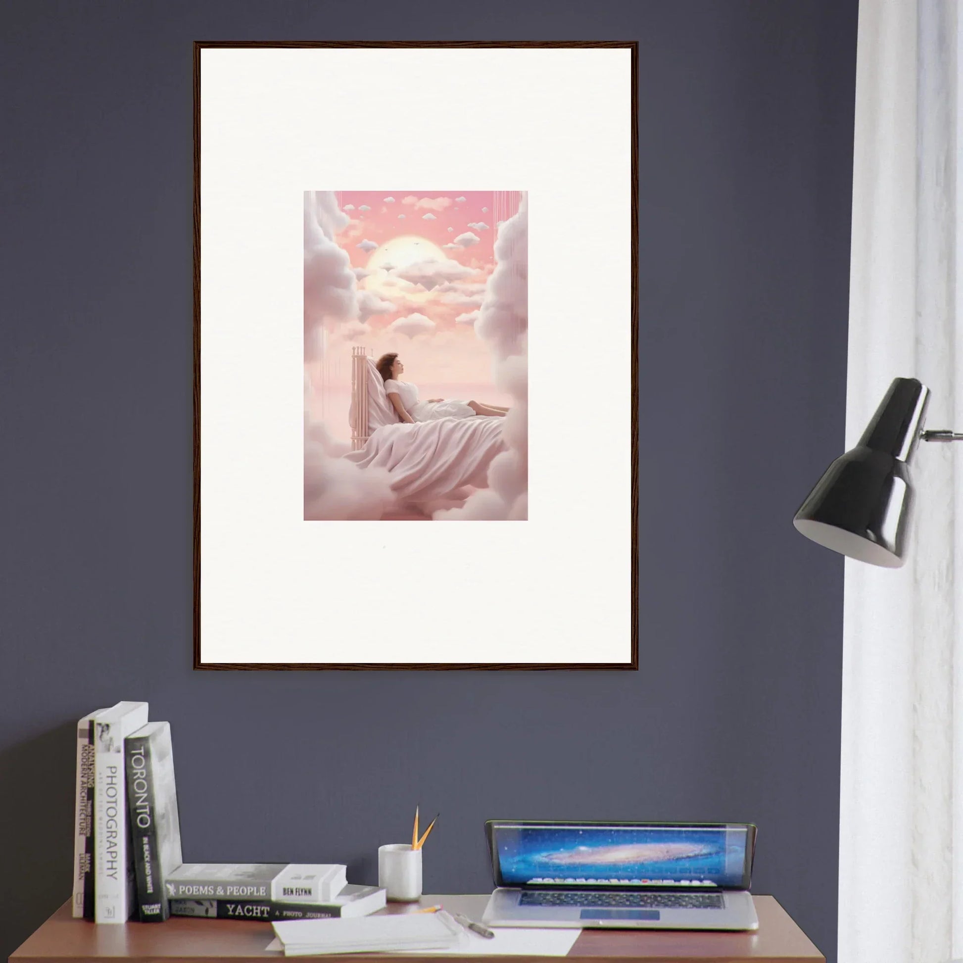 Framed canvas print of dreamy Cloudbound Dreamships Awaken scene for cool room decoration