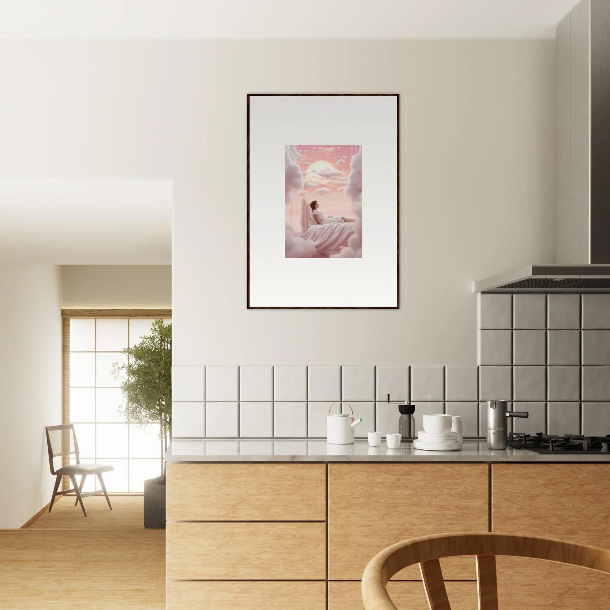 Framed canvas print of a pink flamingo scene for dreamy room decoration in Dreamships Awaken