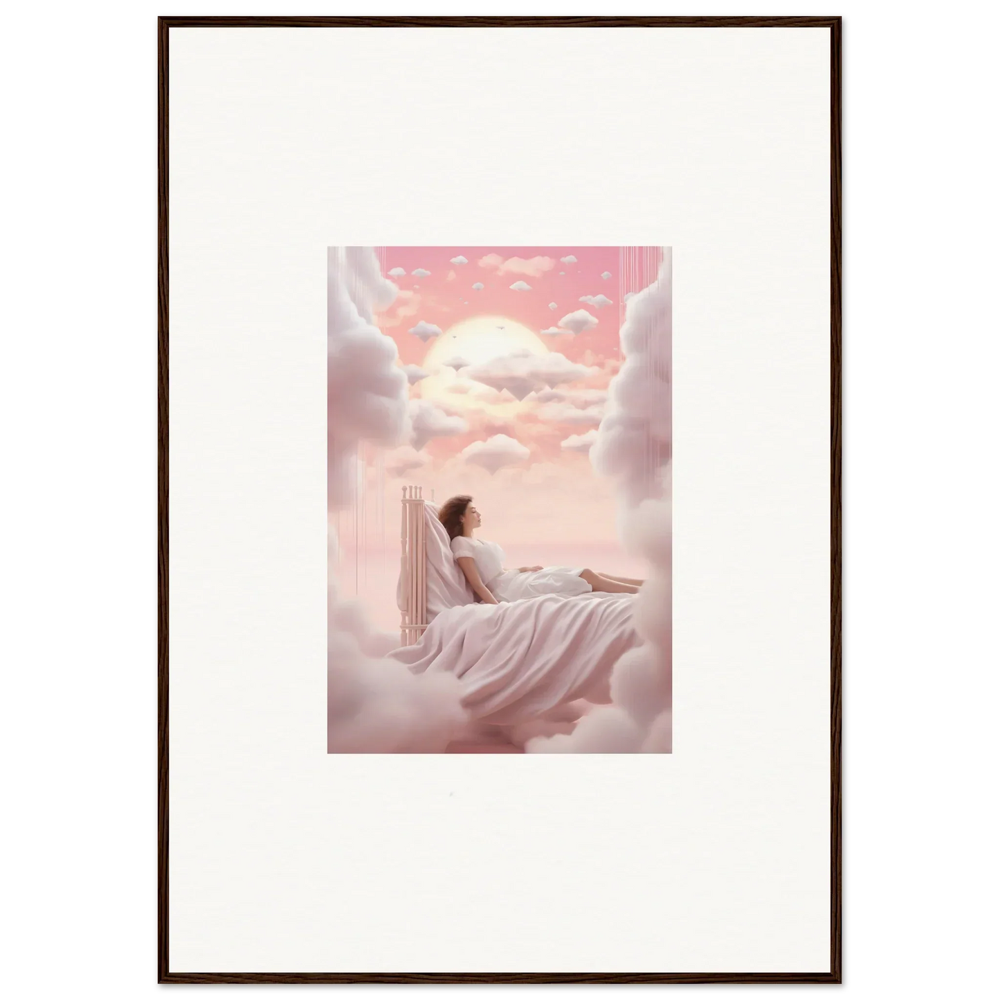 Framed canvas print of dreamy figure on clouds, perfect for room decoration with Dreamships Awaken theme