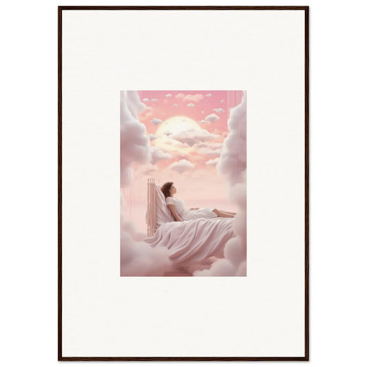 Framed canvas print of dreamy figure on clouds, perfect for room decoration with Dreamships Awaken theme