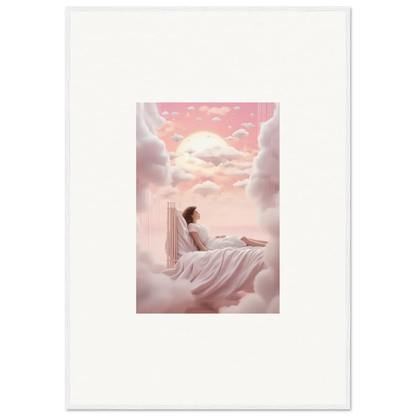 Ethereal painting of a figure on clouds at sunset for dreamy room decoration