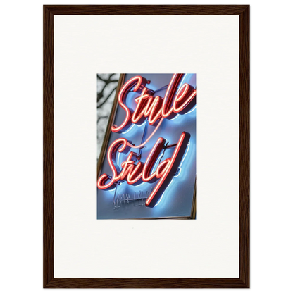 Framed photograph of a neon Style Sale sign perfect for room decoration