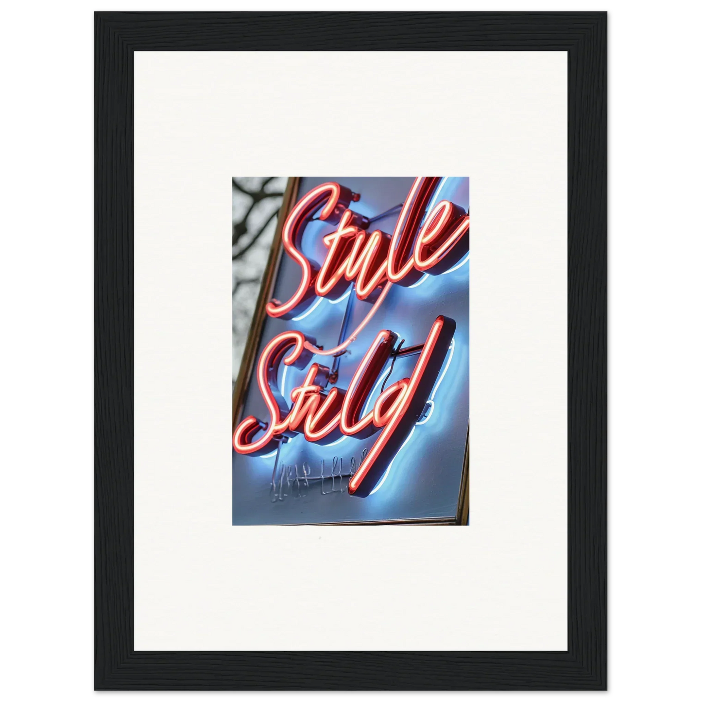 Framed neon sign Style Sixty in red cursive for cool neon dive room decoration