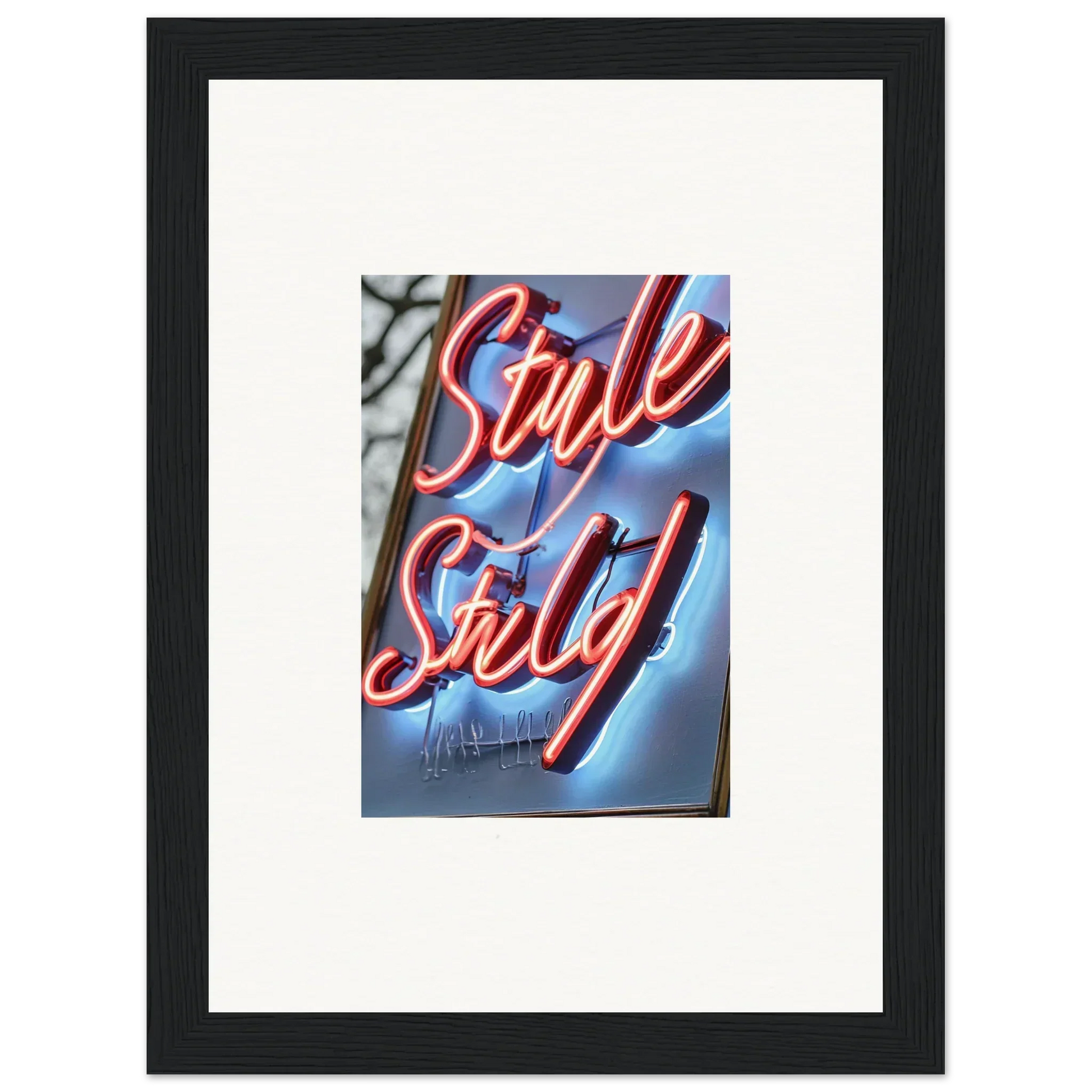 Framed neon sign Style Sixty in red cursive for cool neon dive room decoration