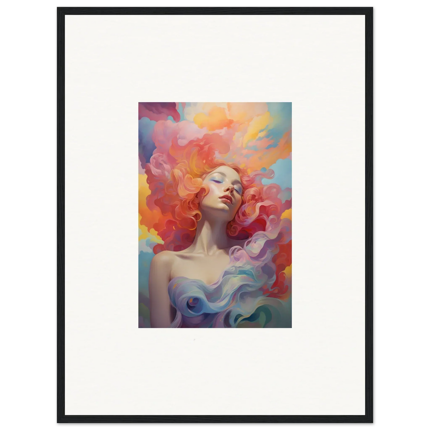 Colorful portrait of a woman in a prayer dance, perfect for vibrant room decor