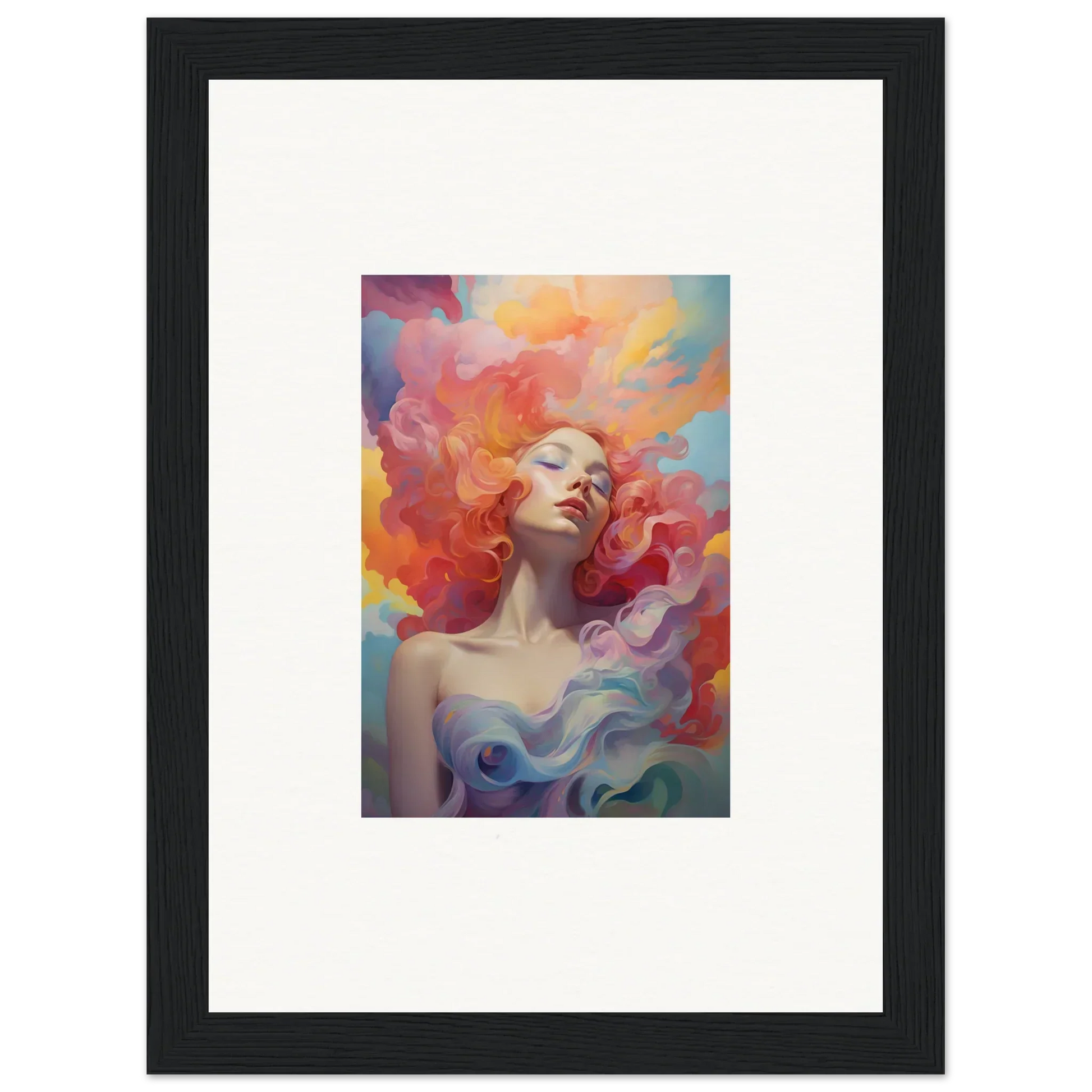 Framed wall art of a woman in prayer dance, vibrant colors for stylish room decor