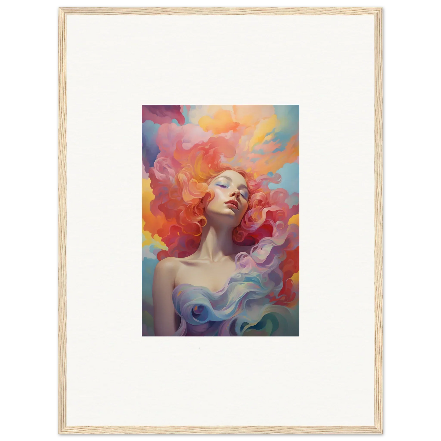 Colorful abstract portrait painting of a woman for vibrant room decor and framed wall art
