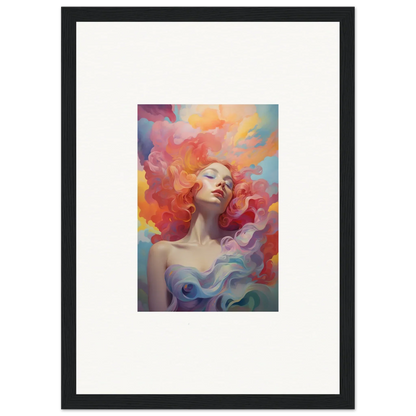 Framed wall art of a woman in a prayer dance with vibrant abstract background