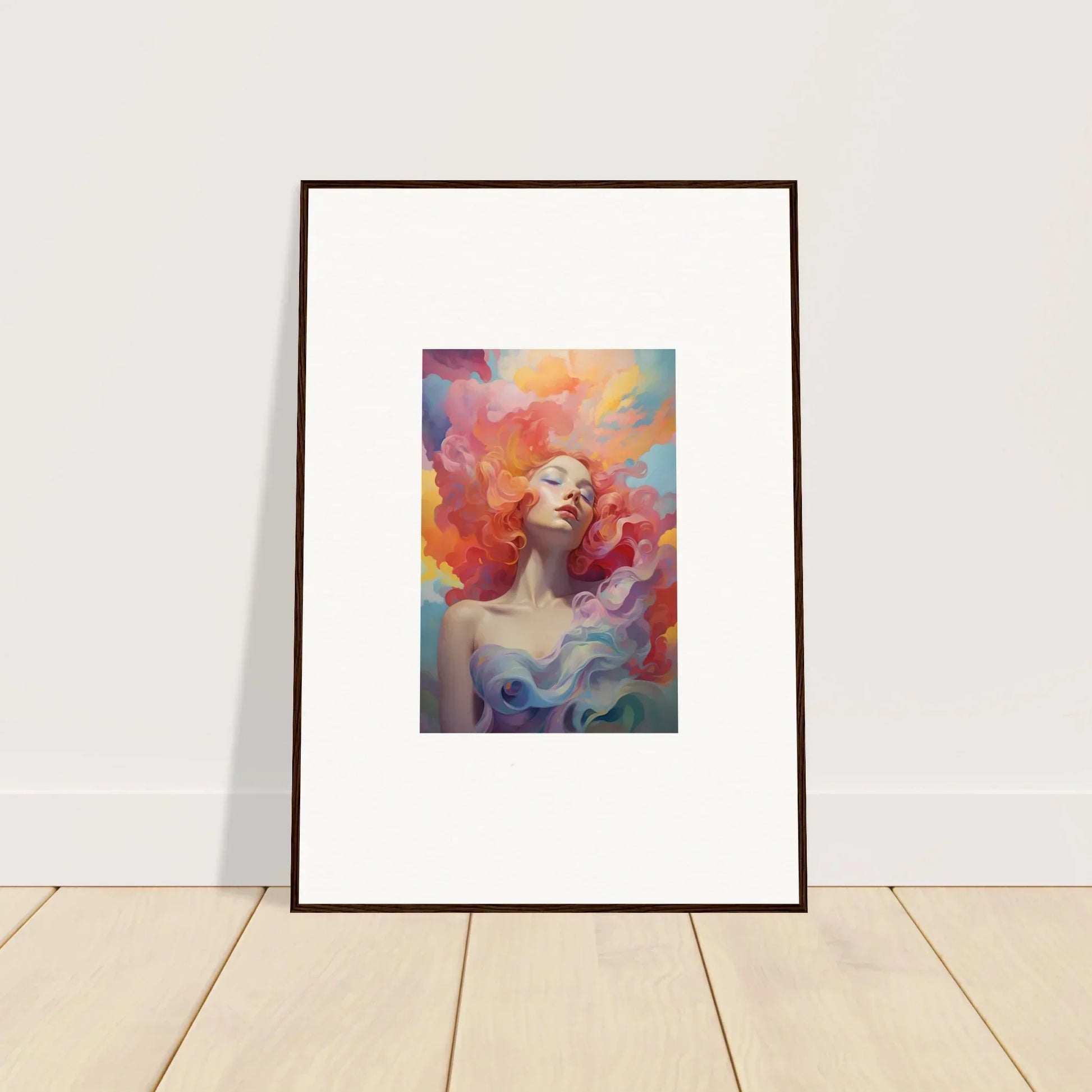 Framed wall art of a woman in a Color Prayer Dance with vibrant swirling hair