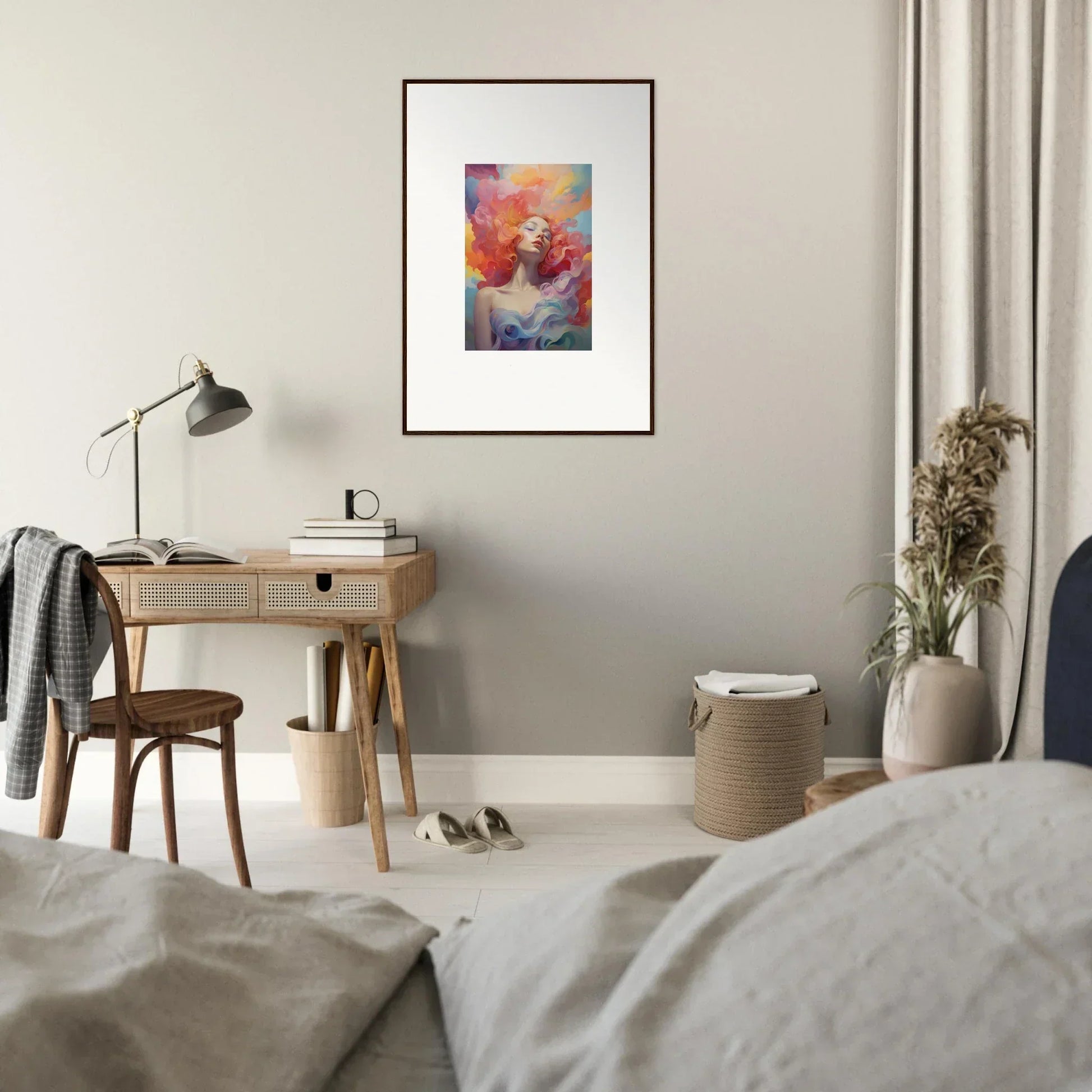 Framed colorful portrait of a woman for vibrant room decor featuring prayer dance