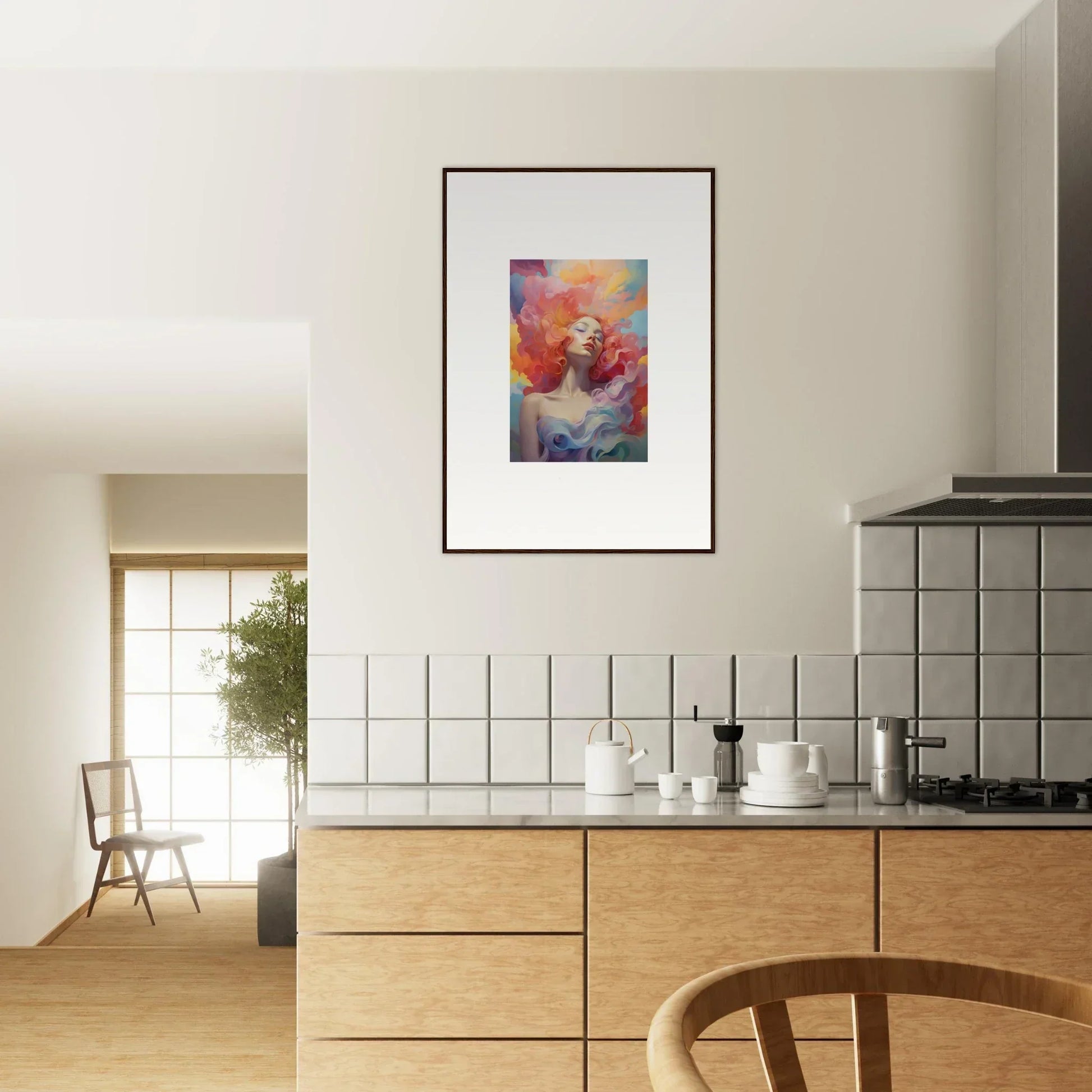 Framed abstract wall art with vibrant colors for unique room decor inspired by prayer dance