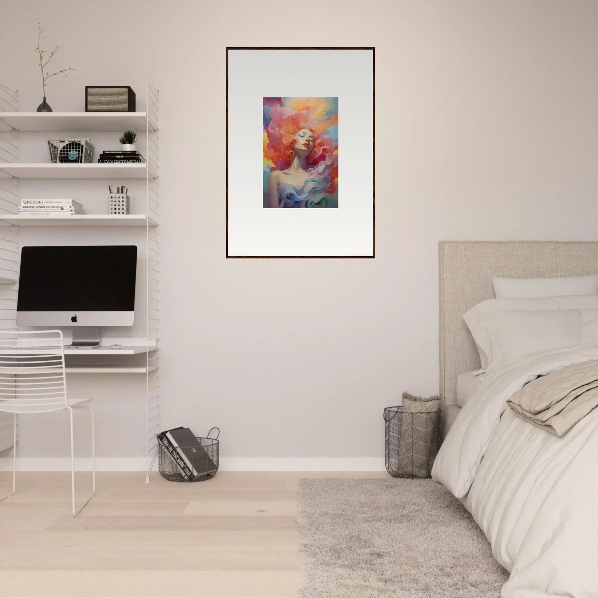 Framed colorful abstract Prayer Dance artwork for stylish room decor on a white wall