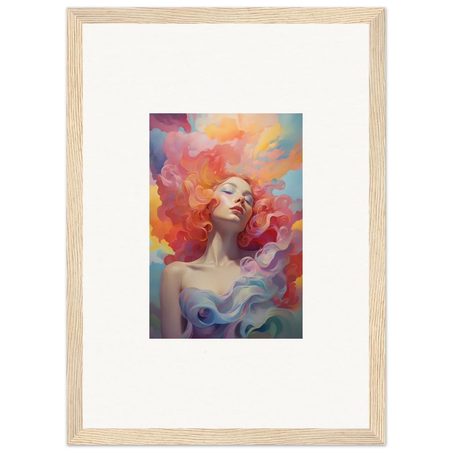 Framed wall art of a woman with flowing hair, perfect for room decor and prayer dance vibes