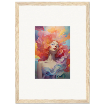 Framed wall art of a woman with flowing hair, perfect for room decor and prayer dance vibes