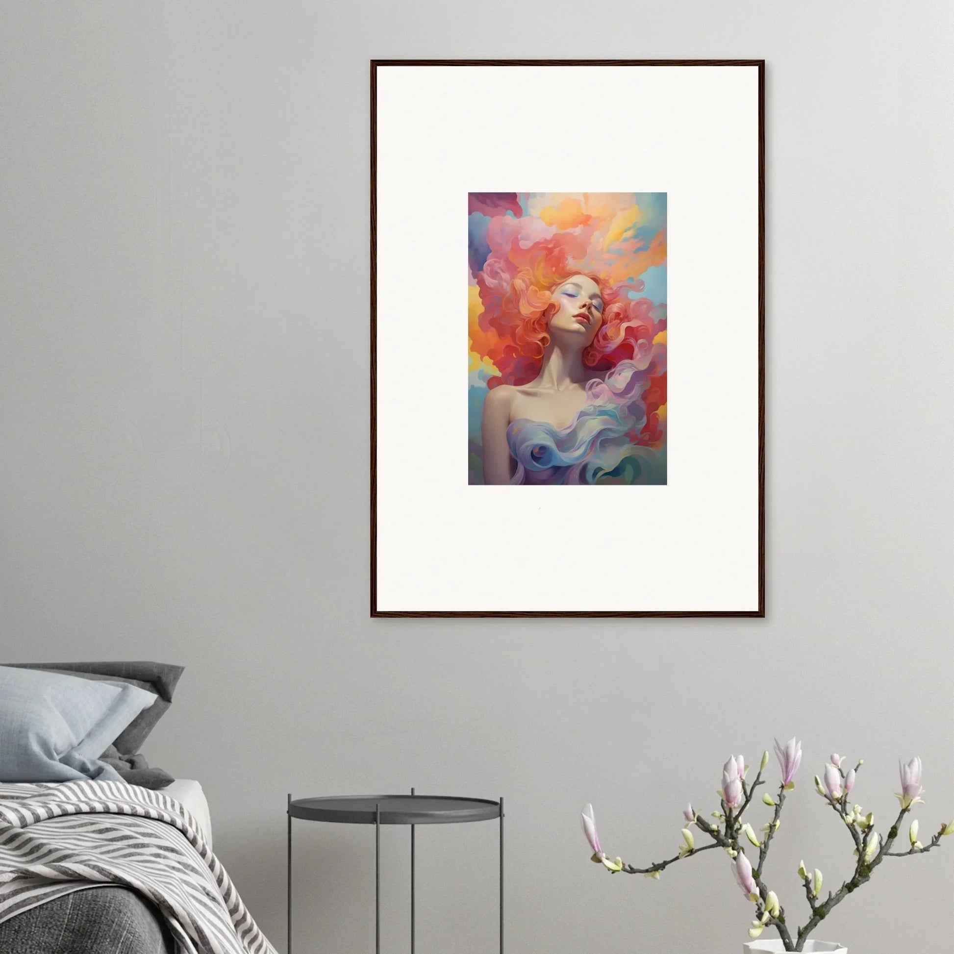 Framed wall art of vibrant Prayer Dance abstract portrait for stylish room decor