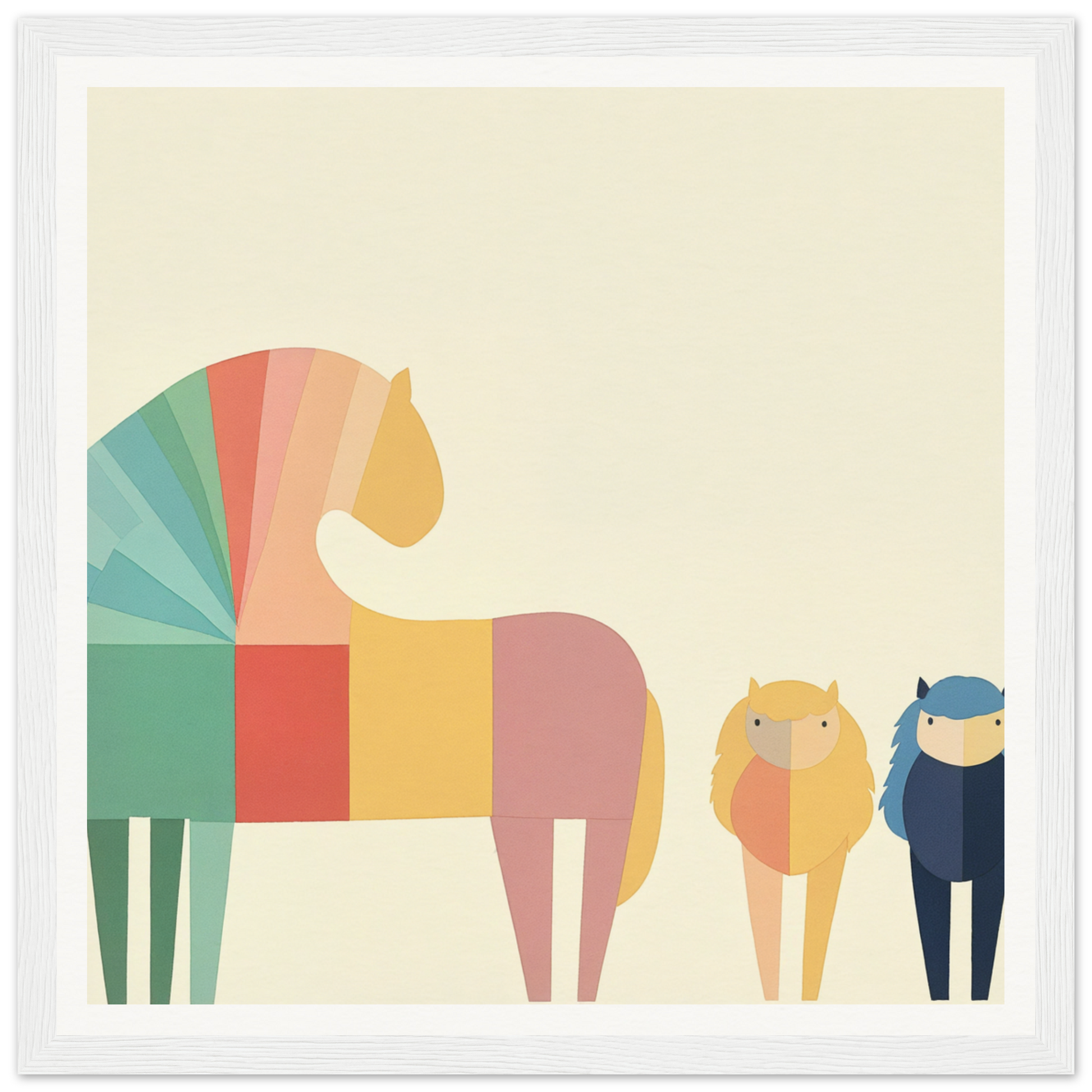 Colorful geometric horse illustration in vibrant rainbow segments for Colorful Creature Composition