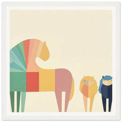 Colorful geometric horse illustration in vibrant rainbow segments for Colorful Creature Composition