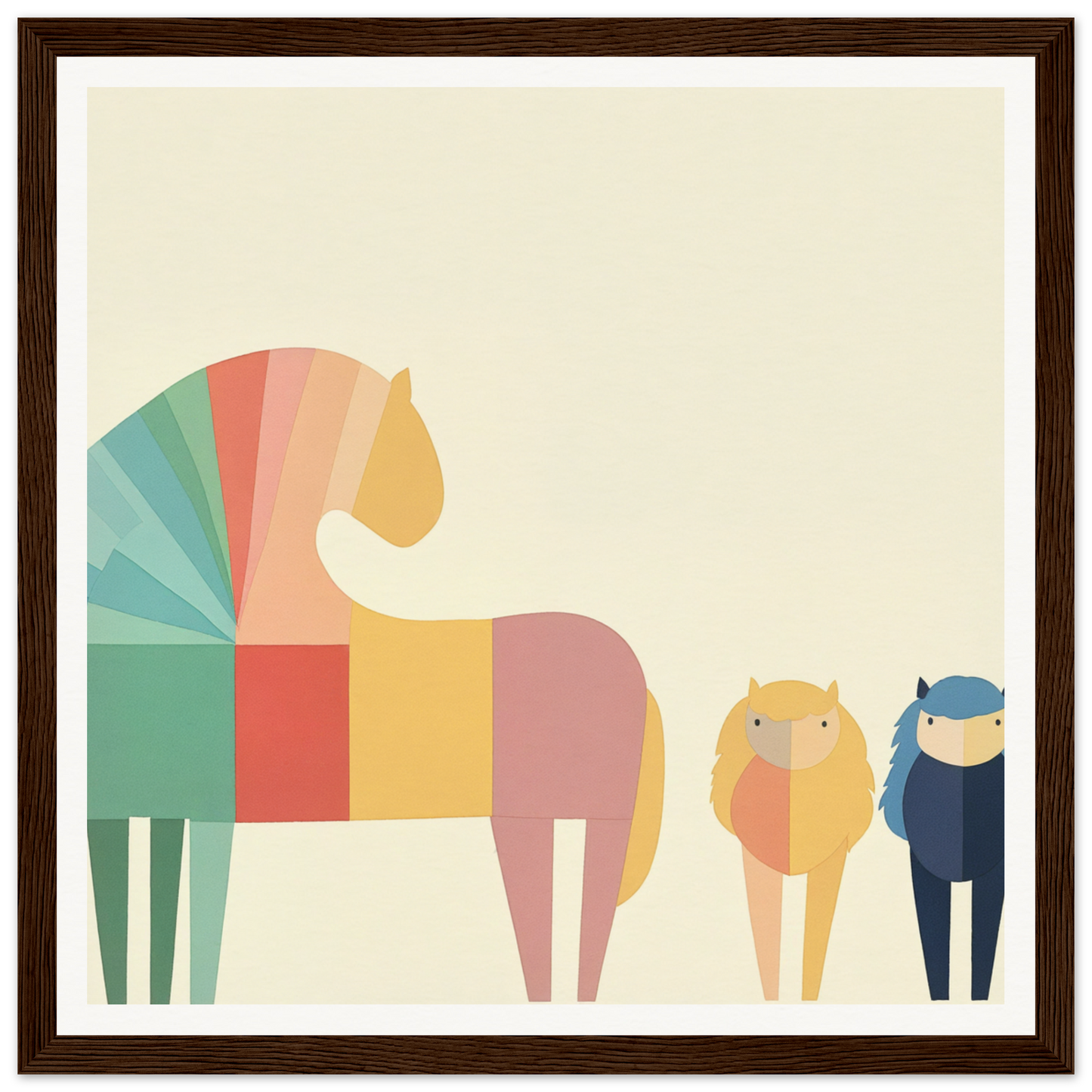 Colorful geometric horse illustration in pastel rainbow hues for Colorful Creature Composition