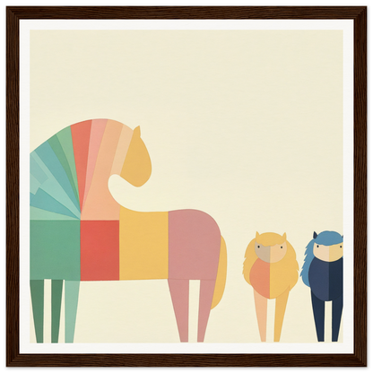 Colorful geometric horse illustration in pastel rainbow hues for Colorful Creature Composition