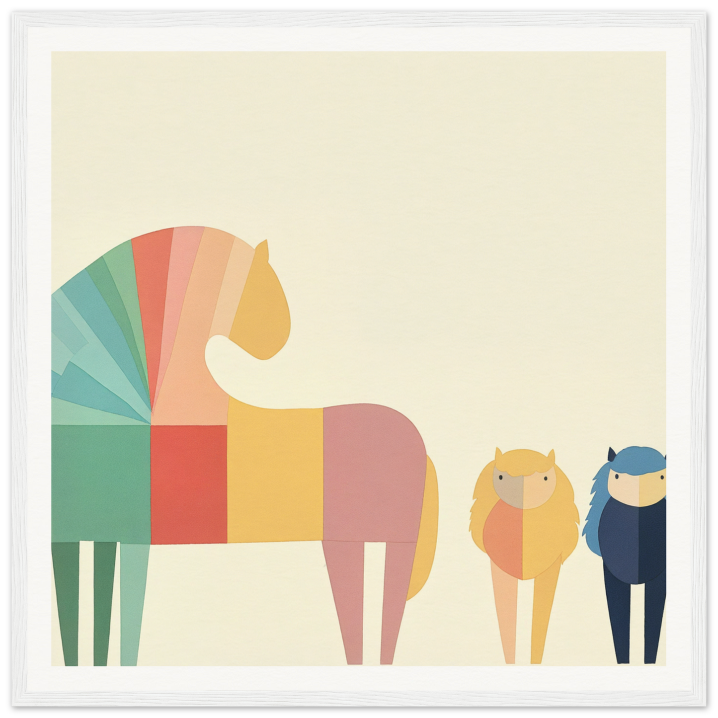 Colorful geometric horse illustration in rainbow segments for Colorful Creature Composition
