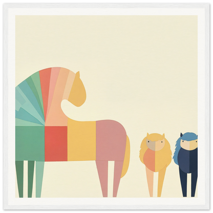 Colorful geometric horse illustration in rainbow segments for Colorful Creature Composition