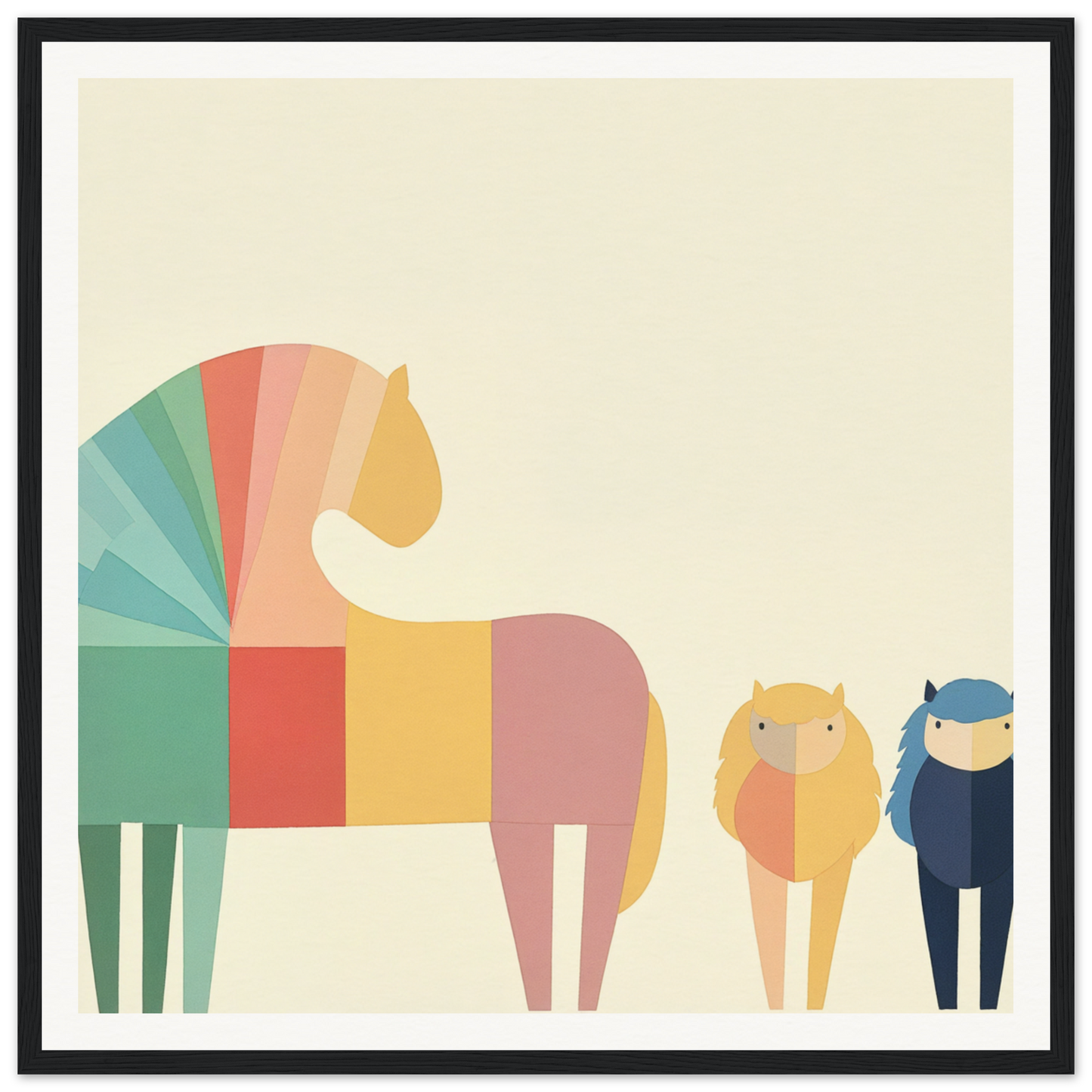 Colorful geometric horse illustration in a minimalist style from Colorful Creature Composition
